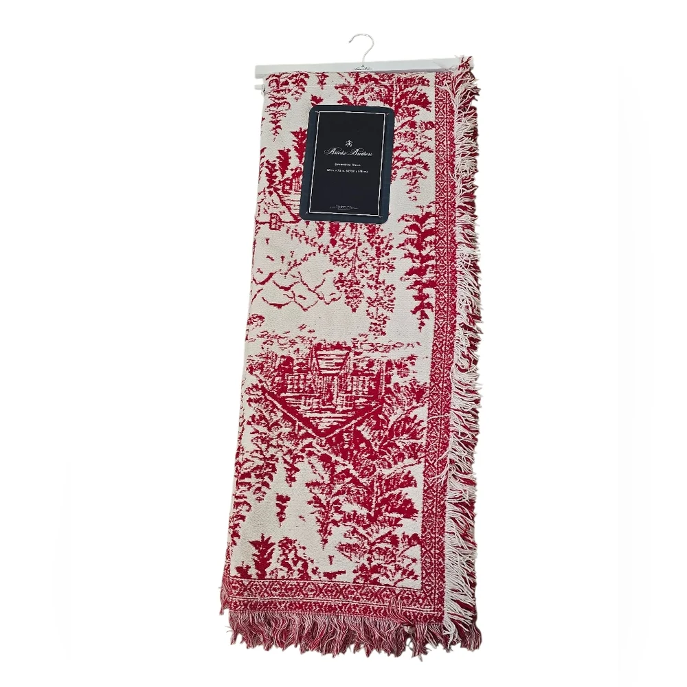 Brooks Brothers White Red Chenille Cabin Trees Throw Blanket 50